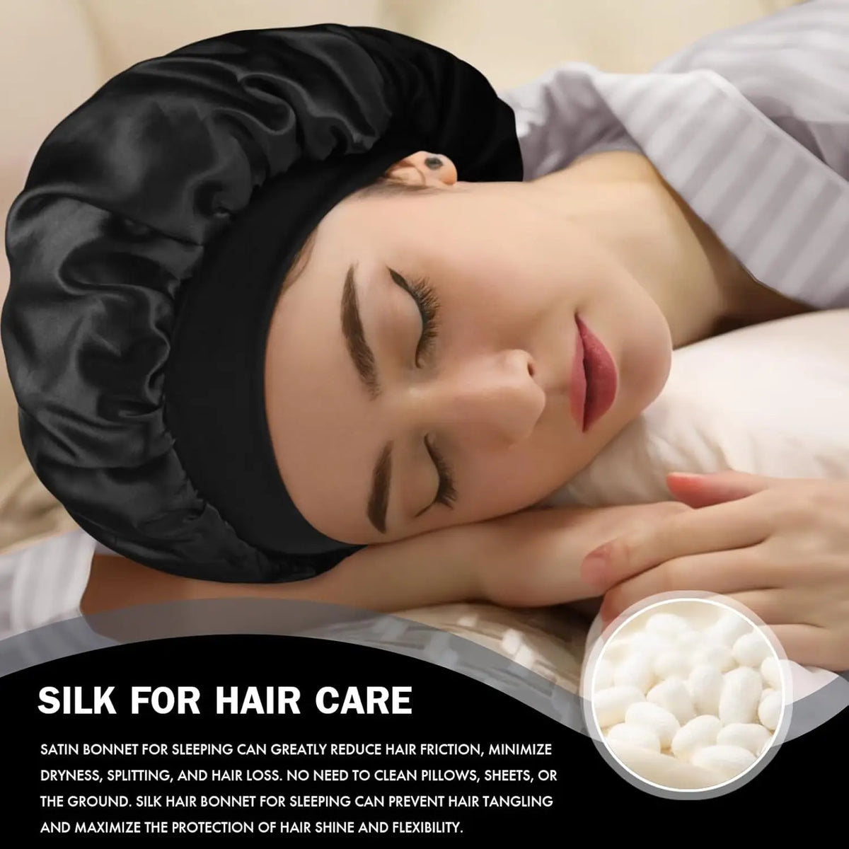 Silk Bonnet for Sleeping, Double Layer Silk Sleep Cap for Men & Women, Soft Satin Lined Bonnet for Curly Hair