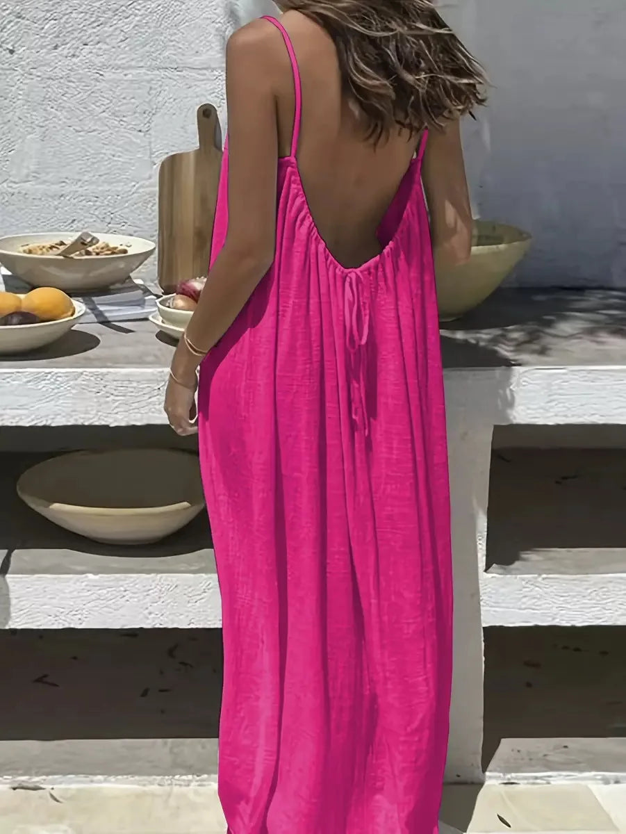 Women's Backless Slip Dress — Loose Breathable Loungewear Maxi