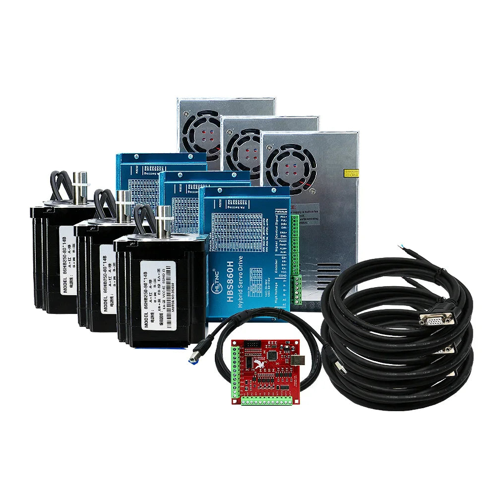 HLTNC CNC Nema 34 Closed Loop Servo Stepper Motor With Encoder Driver Power Supply MACH3 Interface Board 1 3 4 Set for Engraver