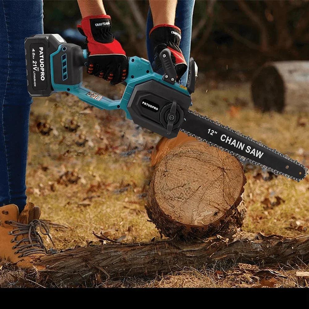 12 Inch Brushless Cordless Electric Saw Handheld Rechargeable Chainsaw Wood Cutting Garden Pruning Tool For Makita 18V Battery
