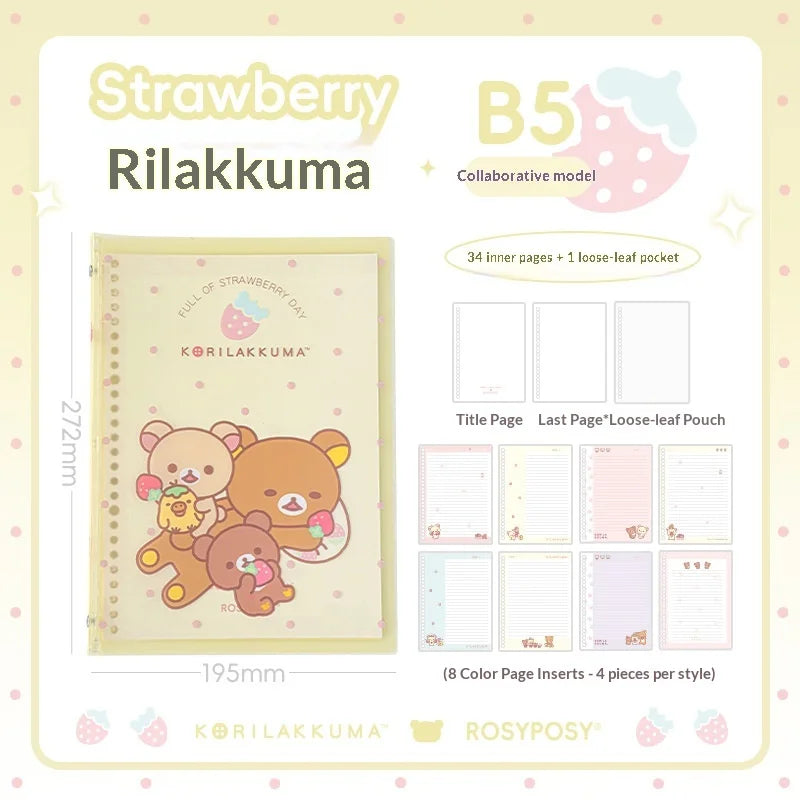 Rosyposy Korilakkuma Strawberry B5 Loose Leaf Notebook Soft Cover Cute Journal For Daily Study Writing Note Taking