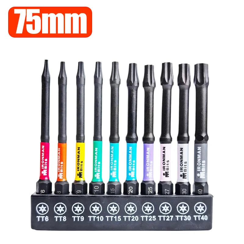 Torx Impact Tough Magnetic Screwdriver Bit S2 Steel Steel Long Extension Driver Drill Bits Hex Shank Batch Head with Base Holder