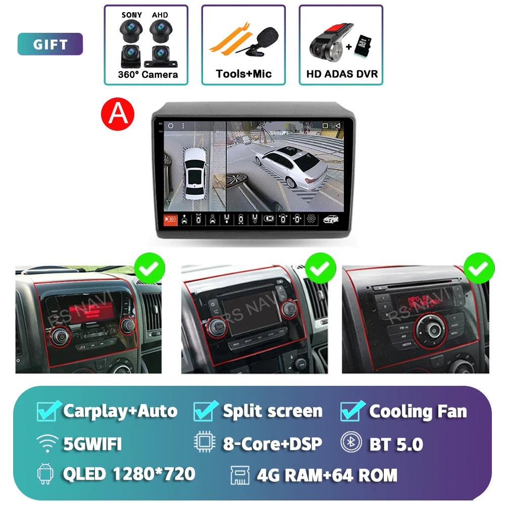 Android 16 For Fiat Ducato Peugeot Boxer Citroen Jumper 2006-2022 2K QLED Android Car Radio Multimedia stereo Player GPS CarPlay