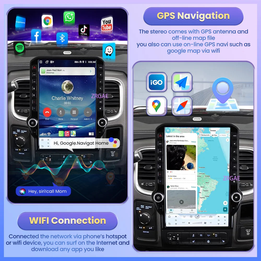 14.5" Android 15 Car radio multimedia player For Dodge RAM 1500 2500 3500 2013-2018 GPS Navigation Tesla Screen Wireless Carplay