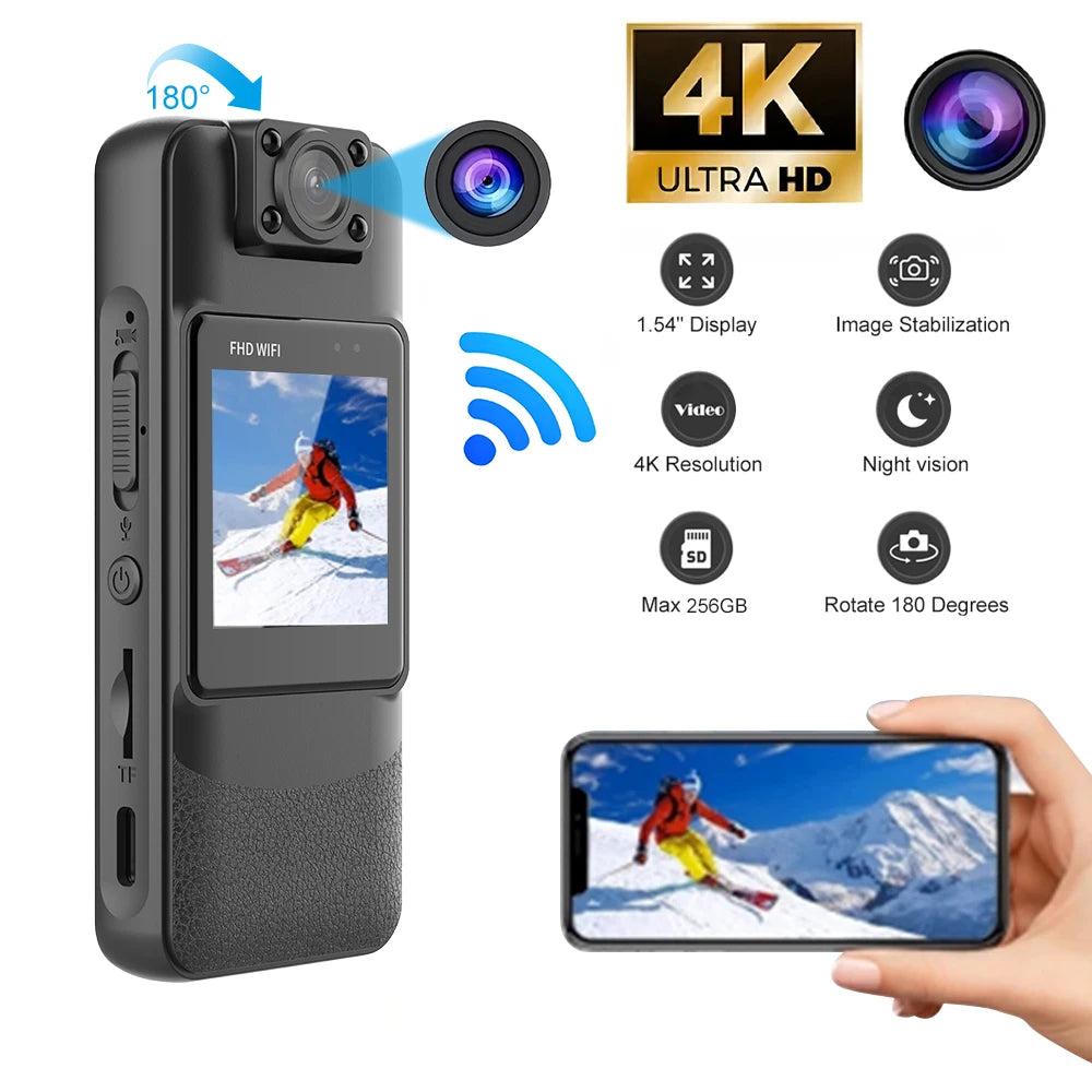 4K WiFi Body-Worn Camera — Night Vision Clip-On Recorder