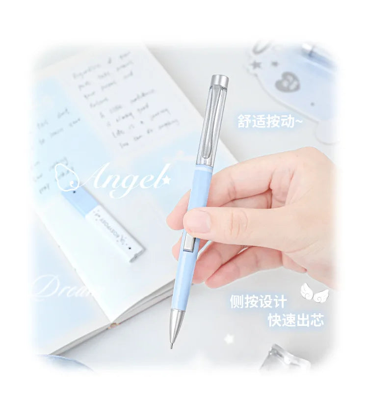 Angel Automatic Lead Set High Appearance Girl Heart Shiny Crystal Pen Holder 0.5HB Student Button Pencil and Lead Core