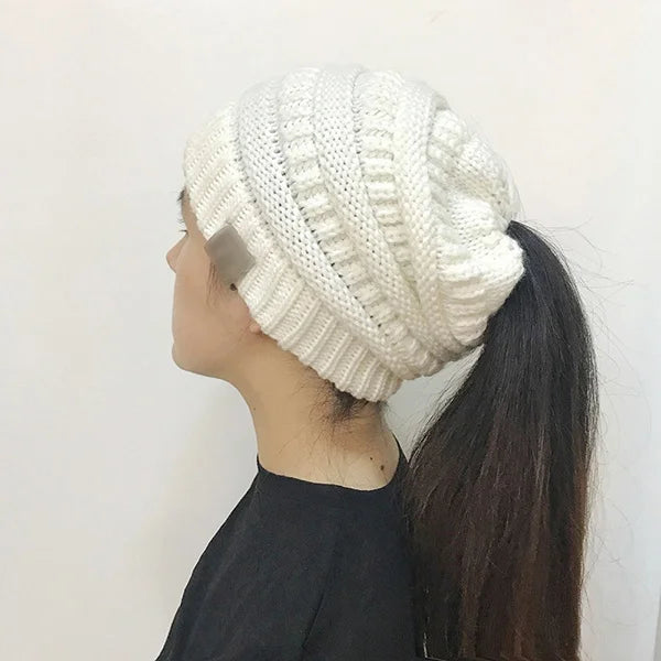 Women's Messy Bun Ponytail Beanie - Open Knit Winter Hat - photo 9