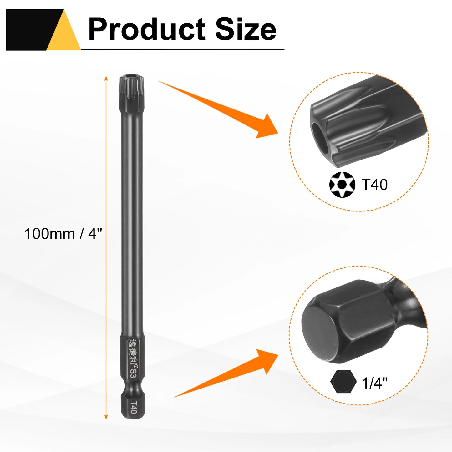 3pcs T6 T7 T8 T9 T10 T15 T20 T25 T27 T30 T40 Torx Screwdriver Bit 1/4" Hex Shank 75mm/100mm Magnetic Tamper Proof Star Hex Bits