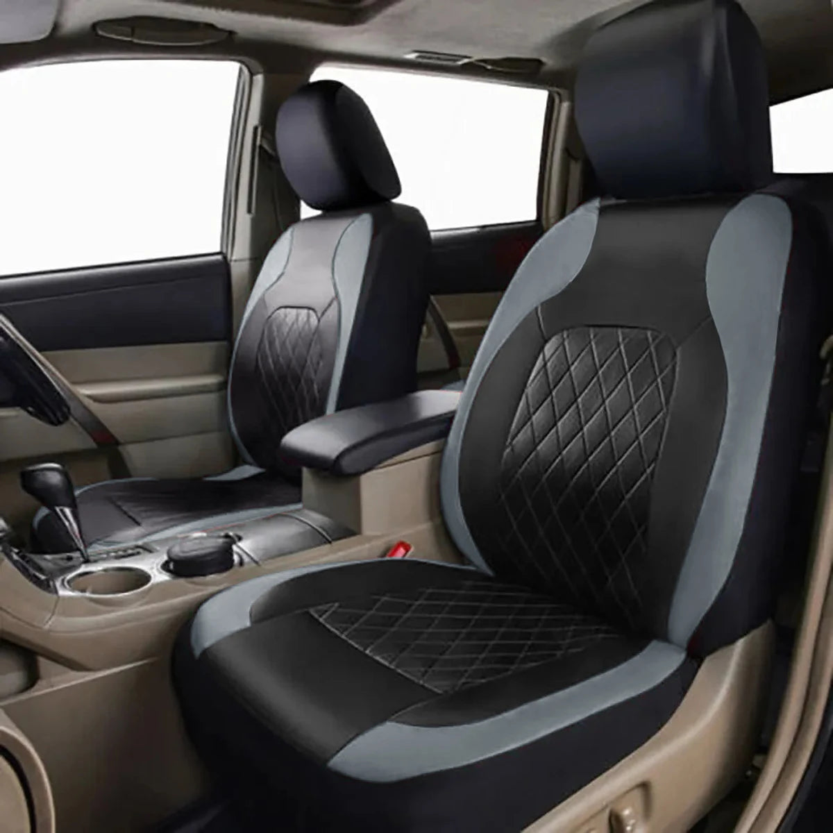 All-Season Quilted PU Leather Car Seat Cover, Waterproof Set