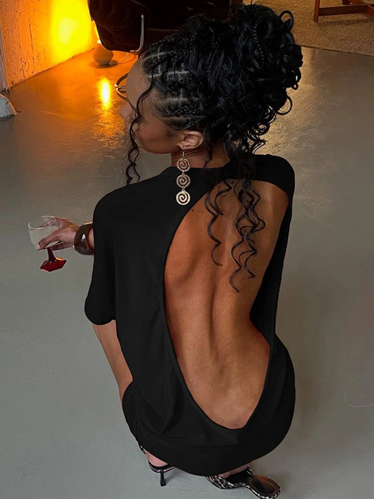 Backless Bodycon Mini Dress – Y2K Half-Sleeve Slim Outfit