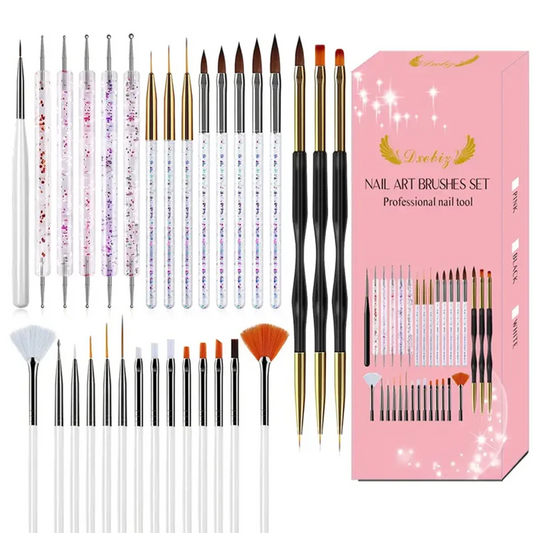 Nail Art Brush Kit for Painting, Floral Carving, Gem Placement & Gel