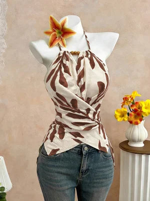 Women's plant print cross-back sleeveless vest — view 7 of 8