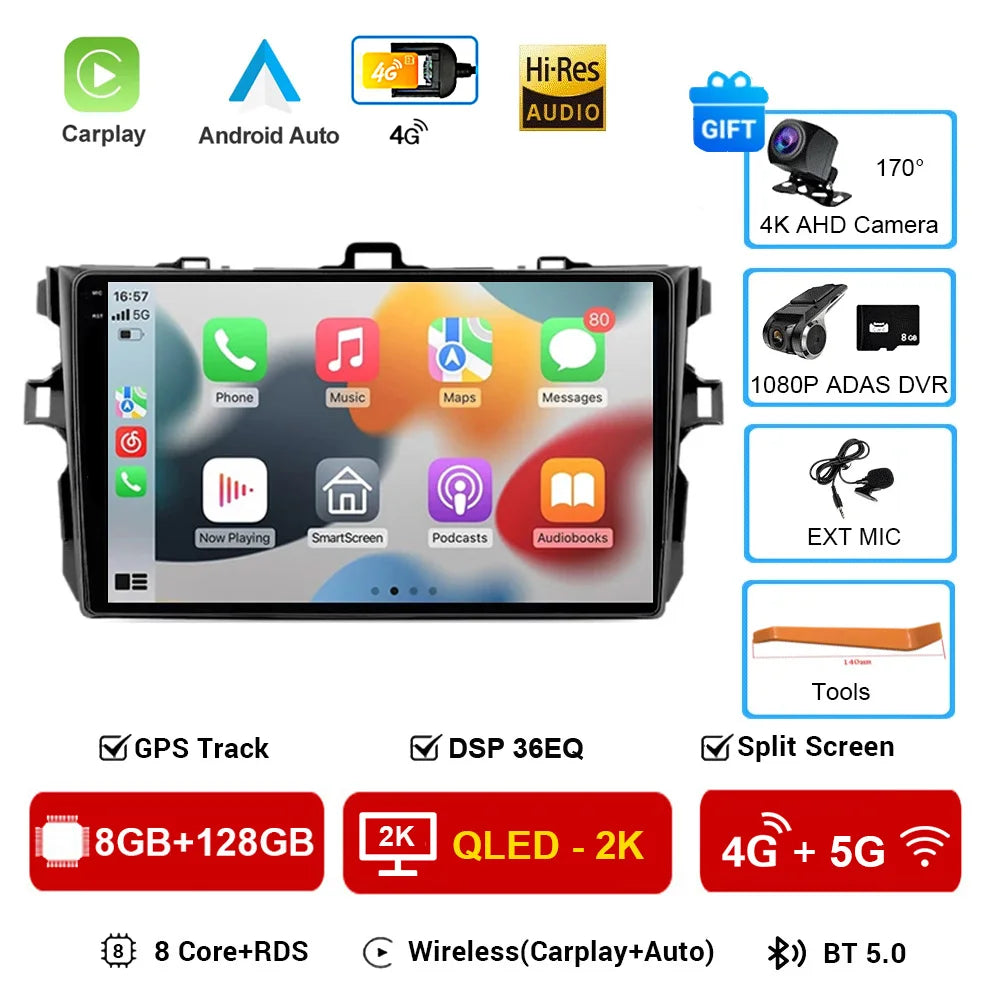 Android 16 Car Radio 4G+WIFI for Toyota Corolla E140/150 2007 2008 2009 2010 2011 2012 2013 Multimedia Player 2 Din DVD Speakers