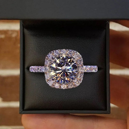 Silver-Tone Engagement Ring – White Zircon Bridal Band