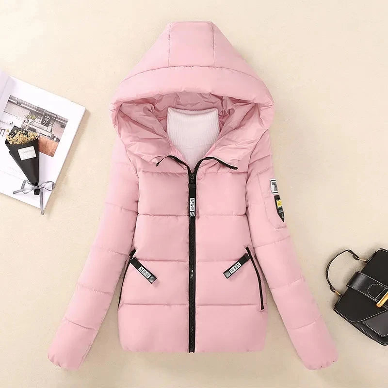 Women's Short Hooded Puffer Coat - Warm Casual Winter Jacket