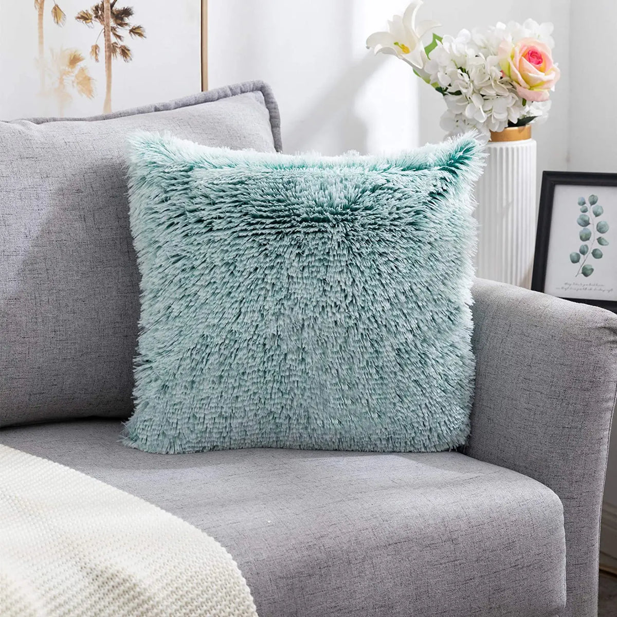 Soft Fur Cushion Cover 43x43cm - Plush White Decorative Pillow Case - photo 15