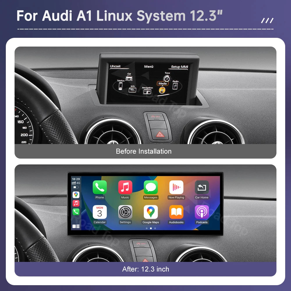 12.3" Car Stereo with Apple CarPlay & Android Auto, Compatible with Audi A1 (2012-2018)