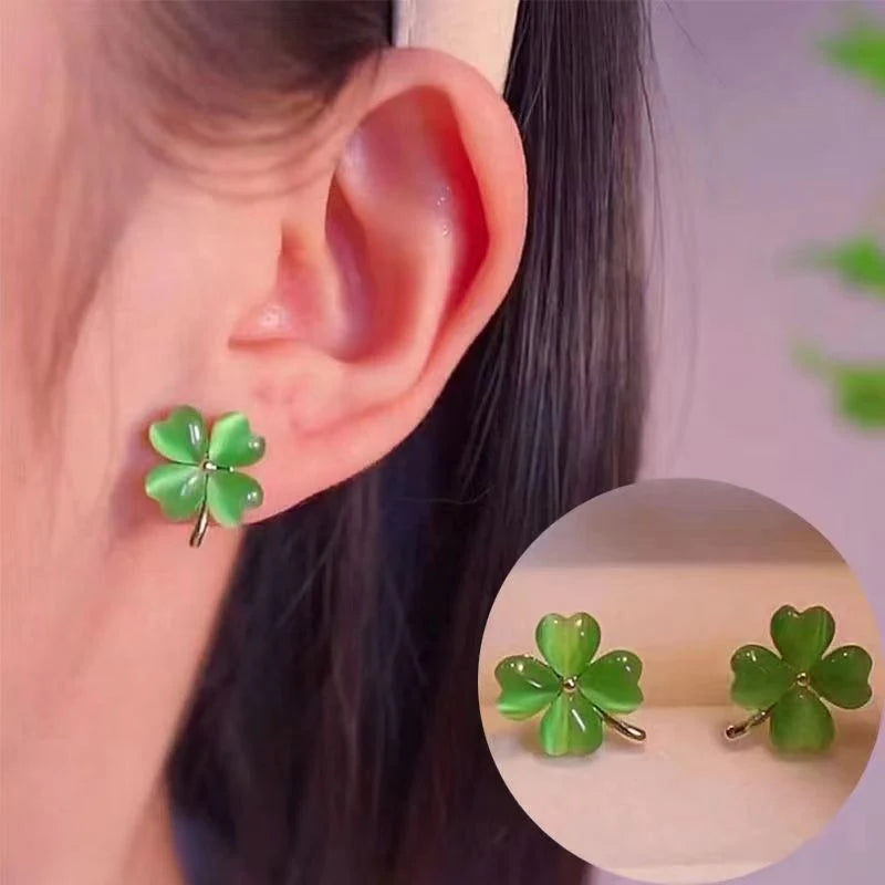 Gold-Tone Green Leaf Stud Earrings - Dainty Everyday Jewelry for Women