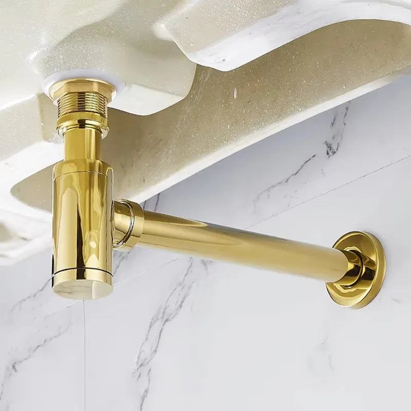 Wash Basin Bottle Plumbing P-Trap Bathroom Sink Siphon Drain Sewer Pipe Kit Luxury Matt Black High Quality Brass Body