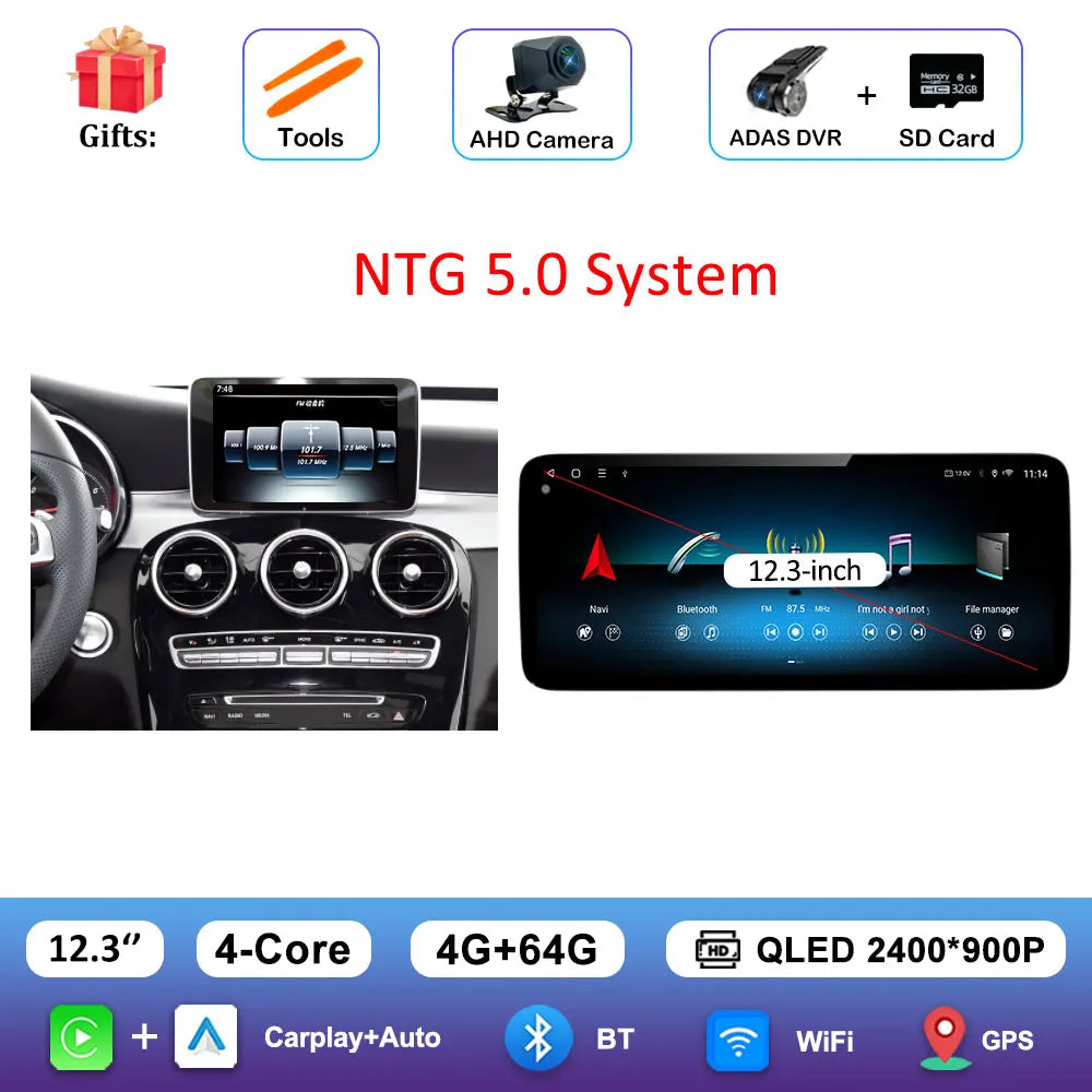 Android 16 Intelligent System for BENZ C CALSS W205 GLC 2026 - 2026 Car Video Multimedia Player GPS Navigation QLED HD Screen BT