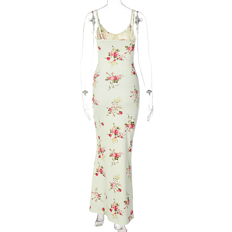 Dulzura Sexy Y2K Clothes Floral Print Sleeveless Backless Bodycon Maxi Dresses For Women 2026 Club Birthday Party Elegant Outfit