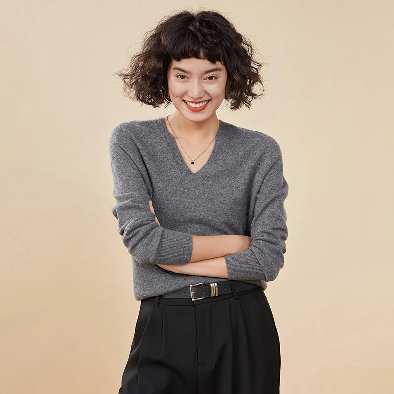 Women's Cashmere V-Neck Sweater, Knit Pullover