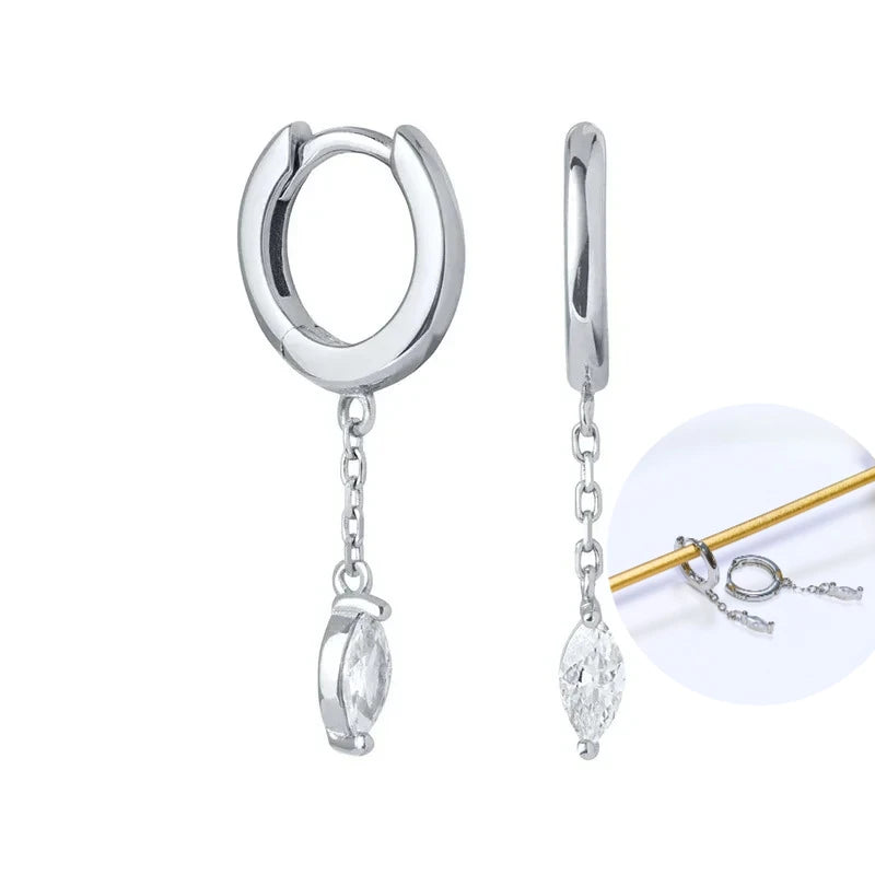 925 Sterling Silver Tassel Hoop Earrings for Women - White Zircon
