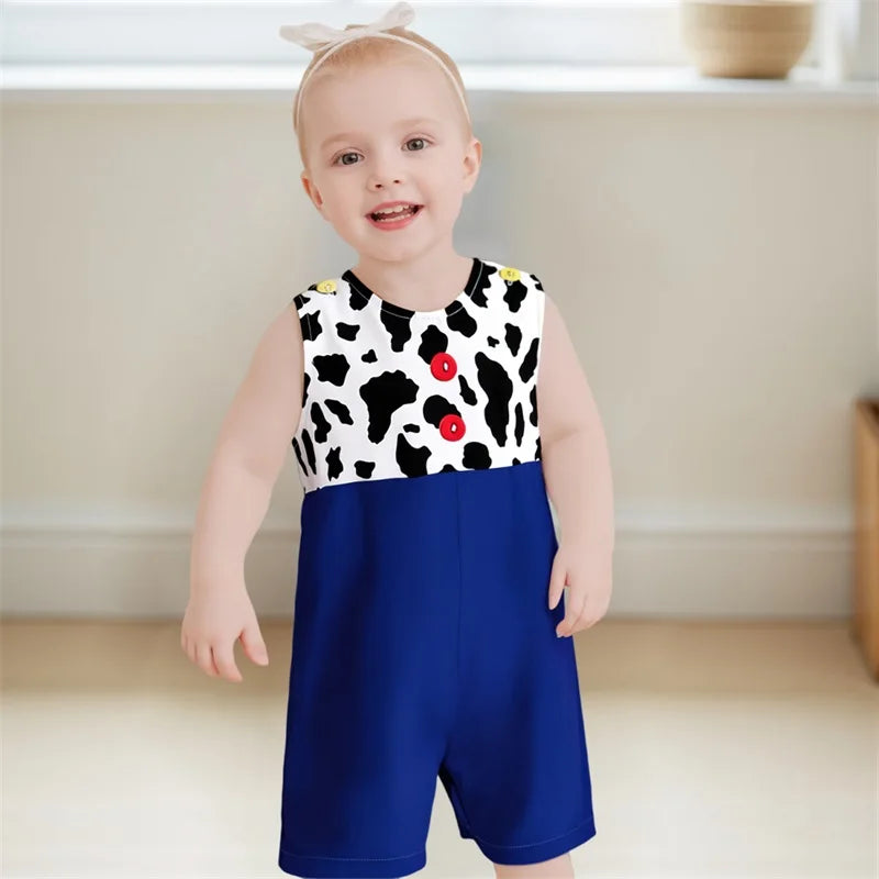 Toddler  Black and White Polka Dot Print Sleeveless Round Neck Baby Jumpsuit Newborn Romper Infant Bodysuit