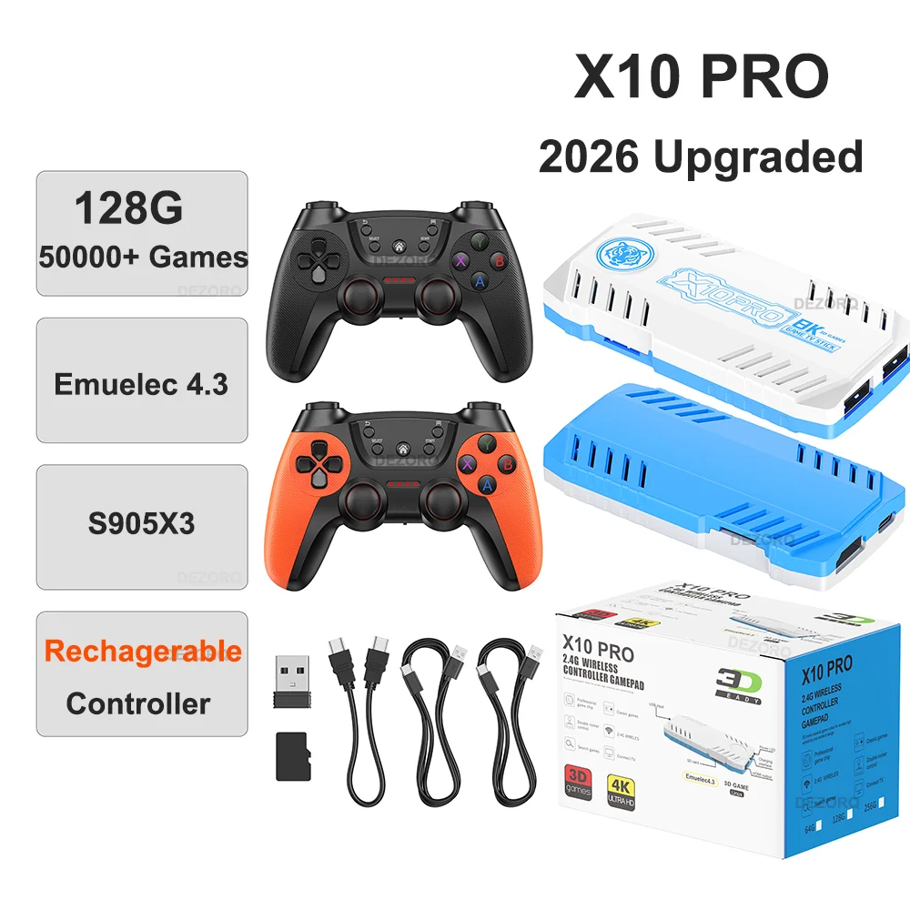 2026 X10 Pro 128G Built In 50000 Retro Games 50 Emulators Videojuegos Consola Rechargeable Gamepad X10 Pro Game Stick 4K