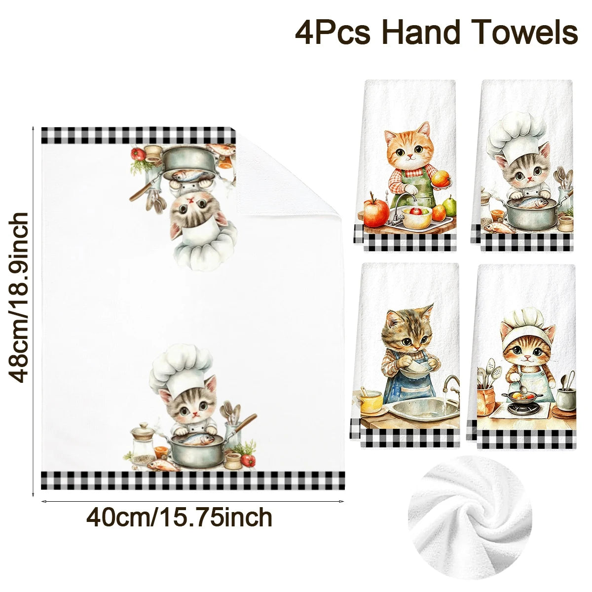 Cute Cat Print Kitchen Towels - 4 Pack Microfiber Dish Cloths - photo 6