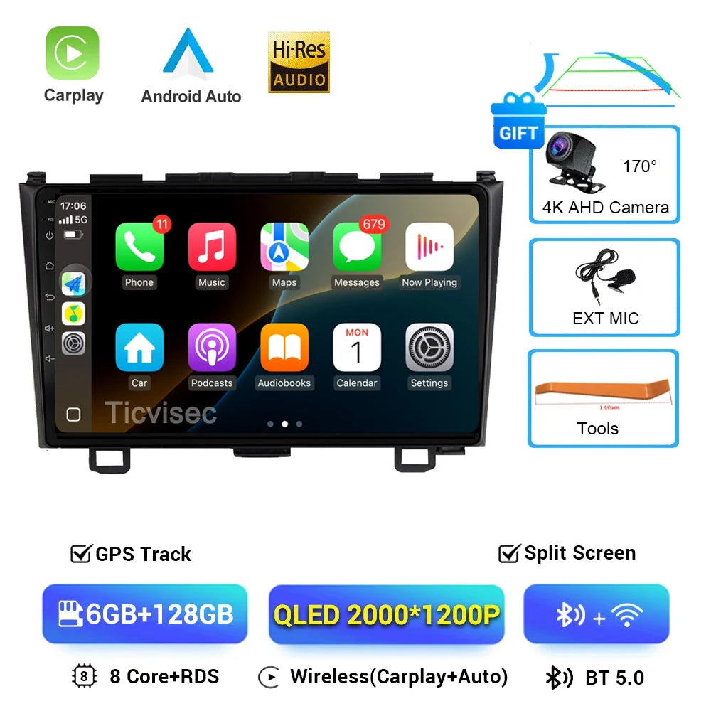 Android 16 Car Radio For Honda CR-V 3 RE CRV 2007-2011 Multimedia Video Player 2 Din Navigation GPS Carplay DVD Head Unit