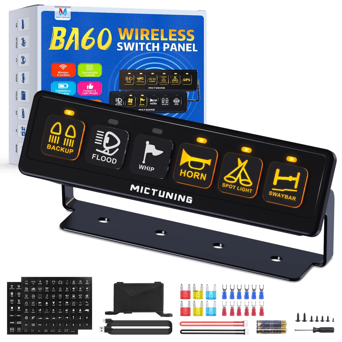 MICTUNING Wireless Switch Panel - 12V 60A/80A, 4 Control Modes
