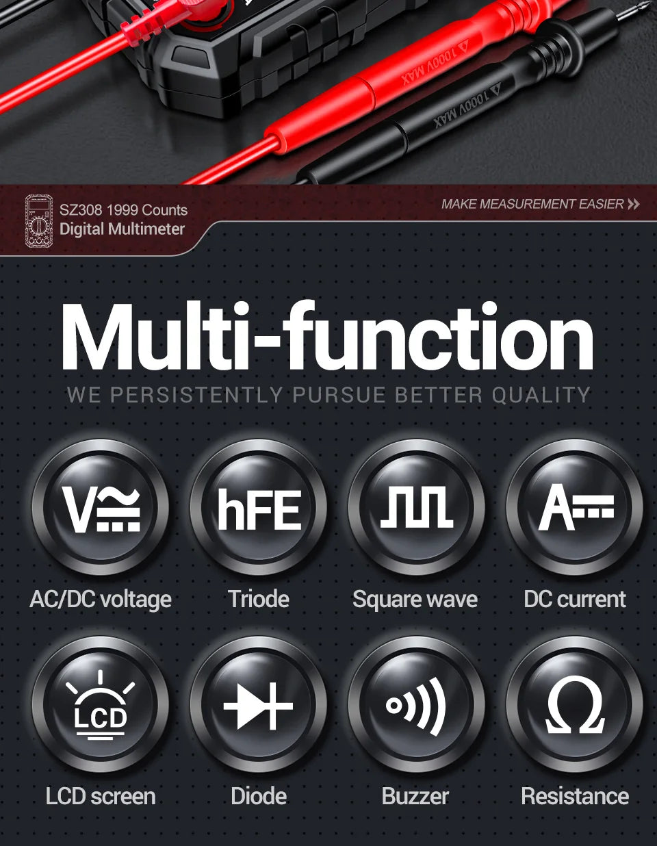 Multimeter Tester Pen Suit ANENG Multimeters 1999 Counts 24-250V Voltage Detector Meter Diagnostic Breakpoint Finder