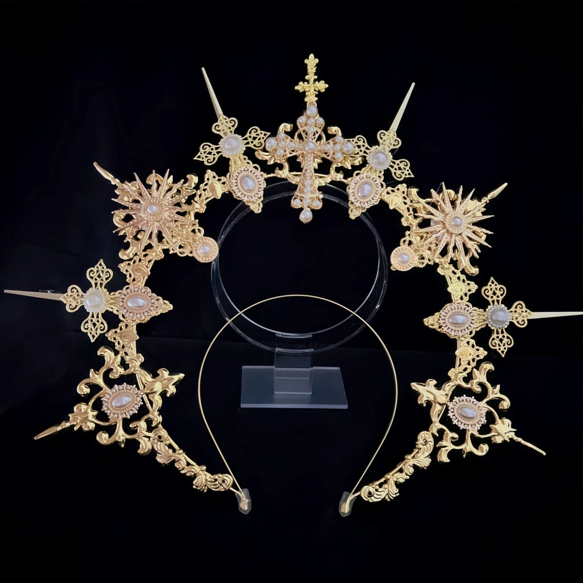 Handmade Halo Crown Headpiece Lolita Goddess KC Gothic Halo Crystal Crown Headband Hair Accessories