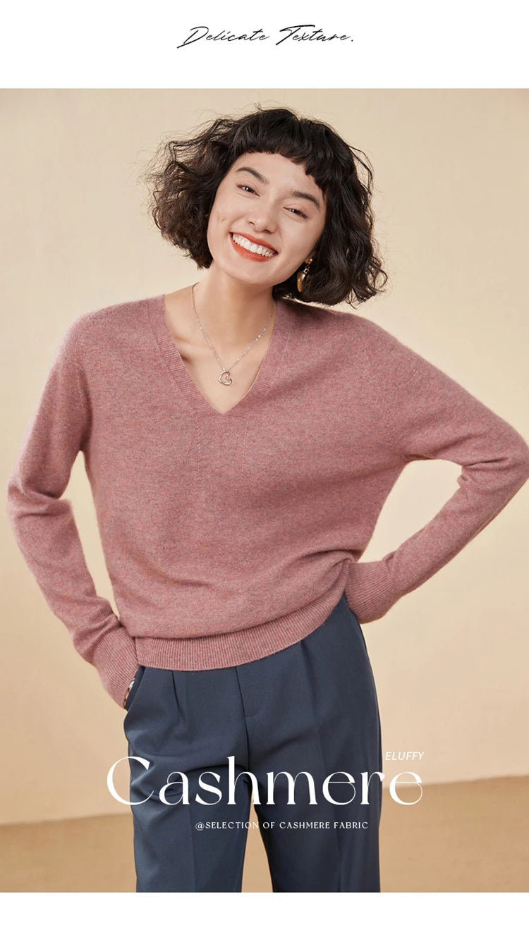 Women's Cashmere V-Neck Sweater, Knit Pullover
