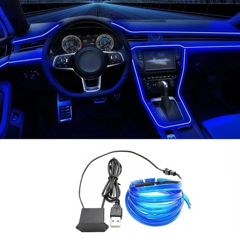 5M Car Environment El Wire LED USB Flexible Neon Interior Lights Car Decorative Accessories