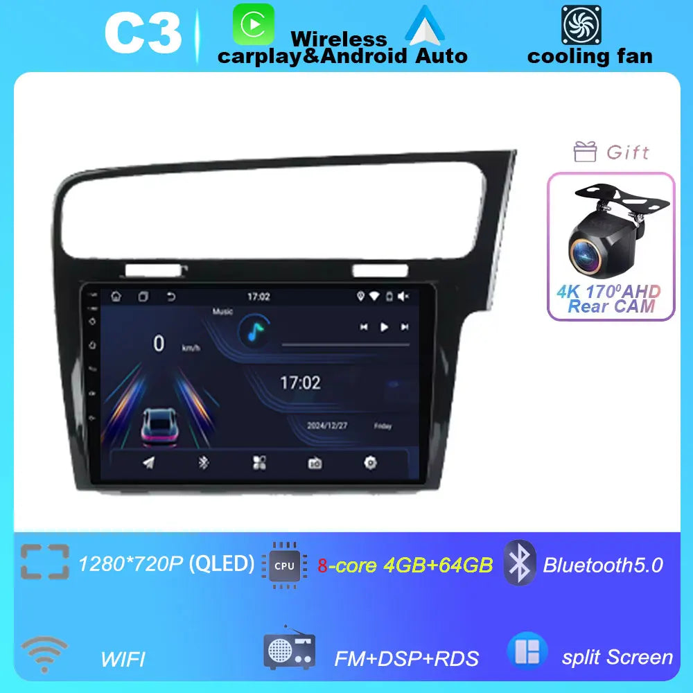 10" For Volkswagen VW Golf 7 MK7 GTI 2013-2017 Android 16 Carplay Car Radio Multimedia 8 CORE IPS QLED Navigation GPS 5G WIFI BT