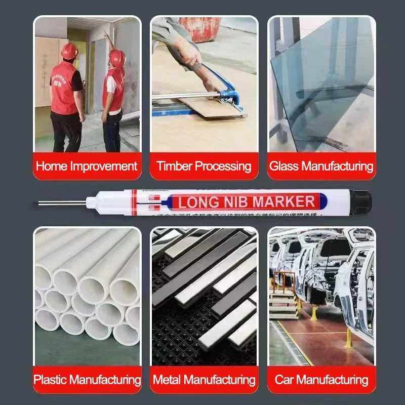 8Pcs/Set 20mm Deep Hole Long Nib Head Markers For Metal Perforating Pen Waterproof Bathroom Woodworking Decoration Multi-Purpose