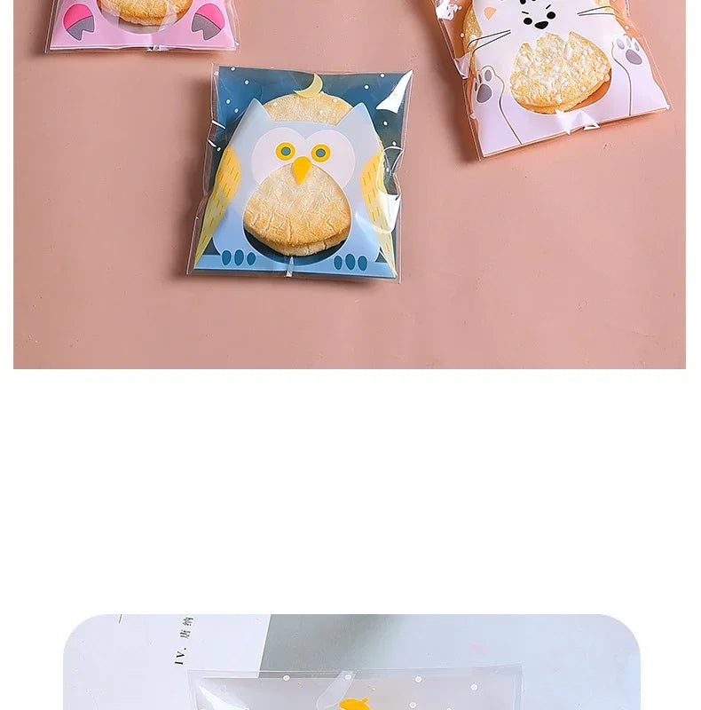 100Pcs Plastic Transparen Cartoon Candy Cookie Plastic Bags Self-Adhesive For Biscuits Snack Baking Package Kids Gift DIY