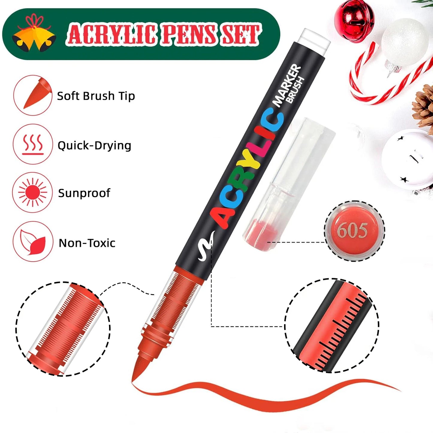12-366 Colors Acrylic Painting Marker Waterproof Acrylic Brush Marker Professional Acrylic Marker Set DIY Coloring Art Supplies