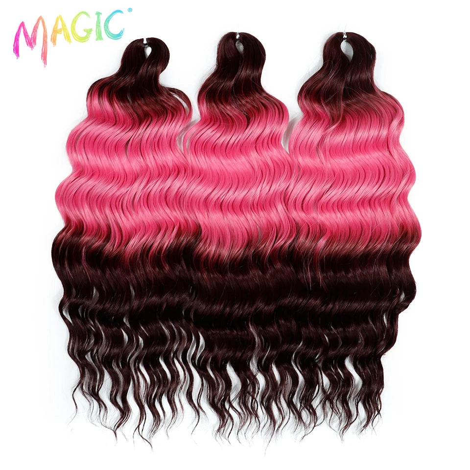 Anna Synthetic Hair 24 Inch Water Wave Braiding Hair Extensions Ombre Blonde Deep Wave Afro Curl Twist Crochet Hair for Women