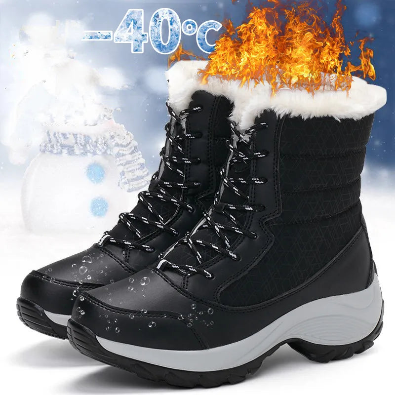 Women's Heeled Platform Ankle Boots - Plush Lined Winter Boots - photo 2