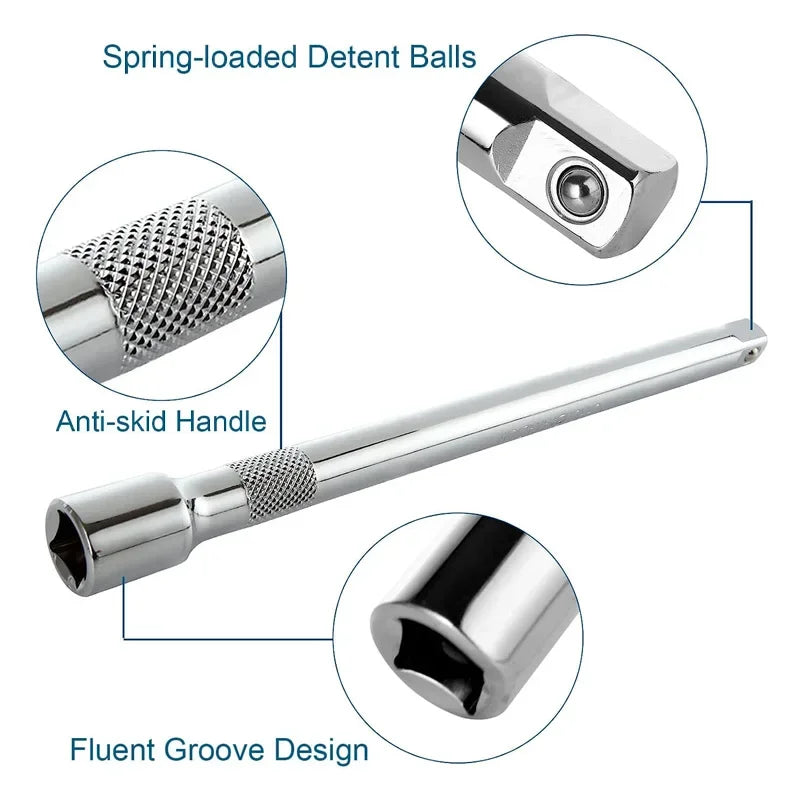 Socket Ratchet Wrench Extension Bar 1/4" 3/8" 1/2" 50/75/100/125/150/250mm Long Bar Steering Sleeve Connecting Rod Accessories