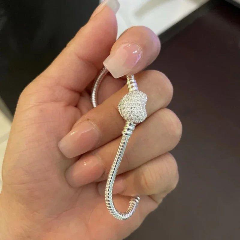 925 Sterling Silver Zircon Charm Bracelet – Snake Chain Bangle for Women | 5 Styles, 16–23cm