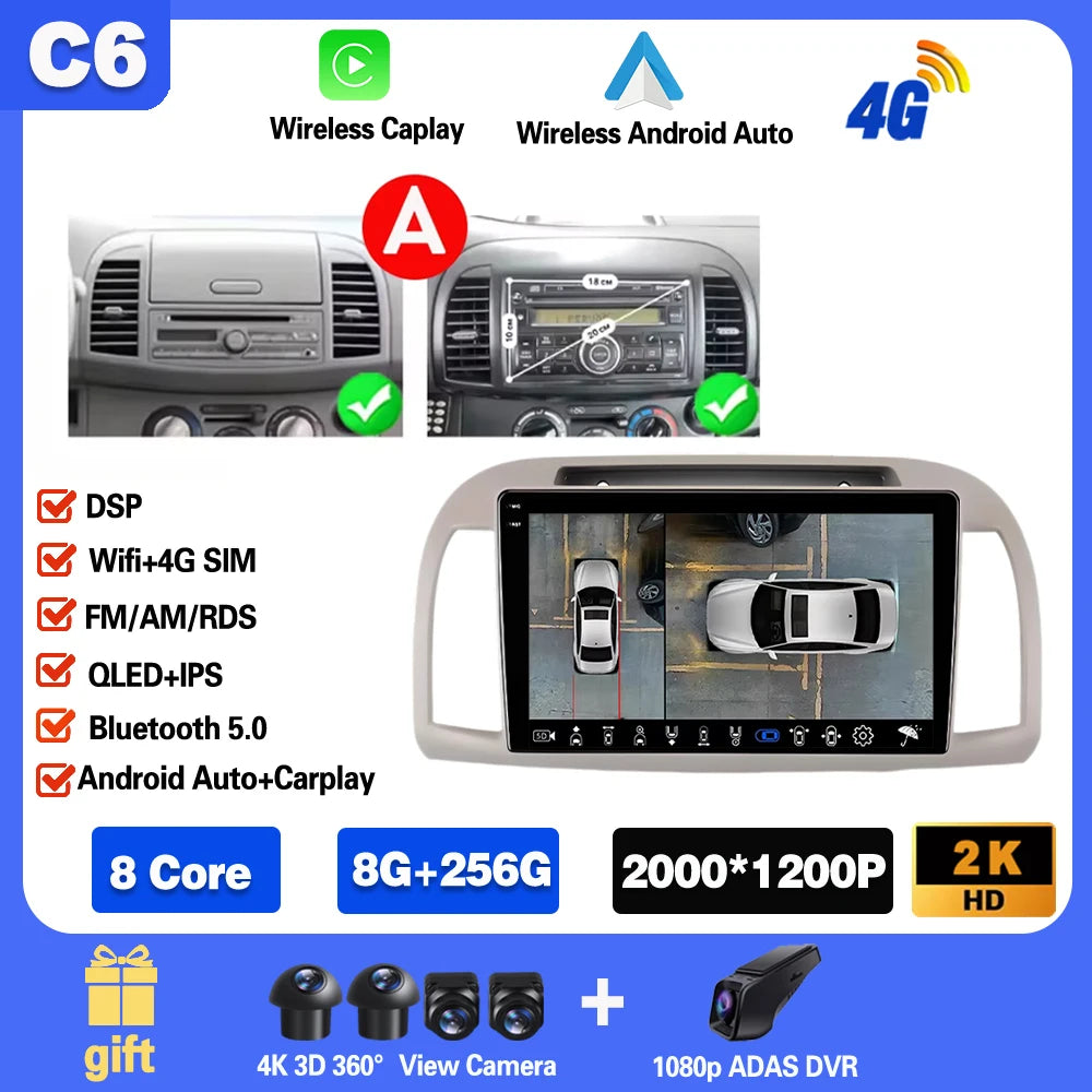 Android 15 For Nissan March Micra K12 2002 -2010 Car Radio Stereo Multimedia WIFI Wireless Carplay Android Auto Navigation 4G BT
