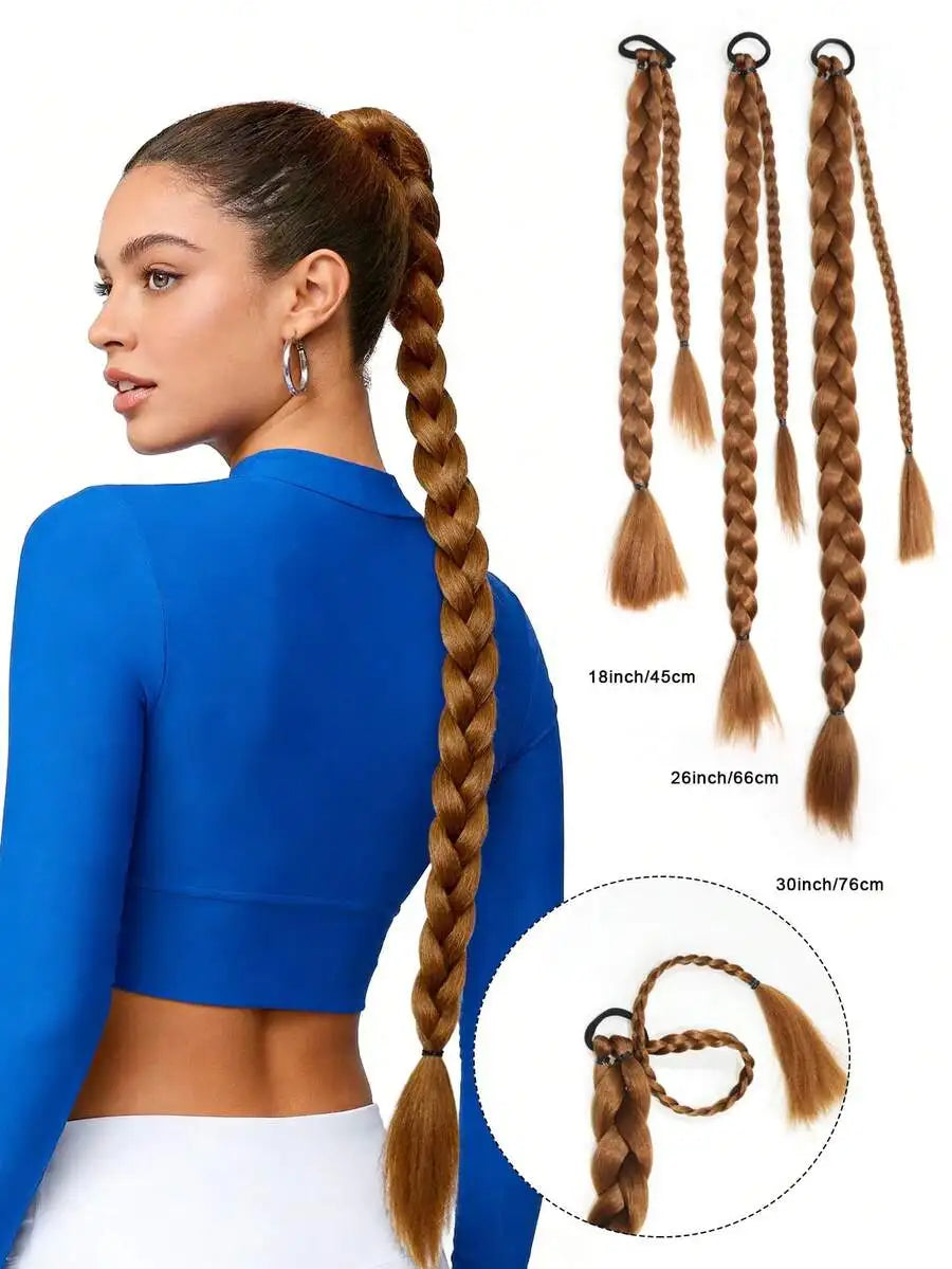 18"/26"/30" Straight Synthetic Hair Extensions, Braided Ponytail, With Soft Scrunchie, Suitable For Daily Use