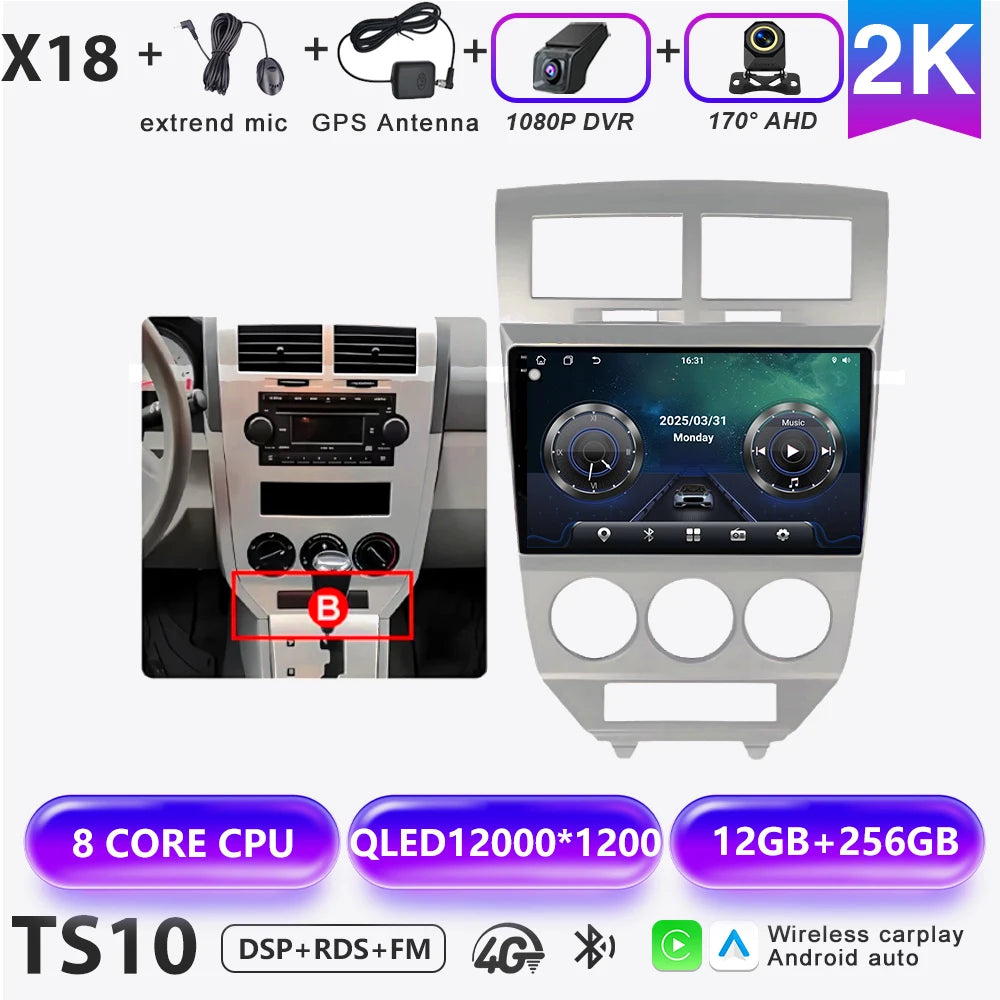 Car Stereo with Apple CarPlay & Android Auto, Compatible with Dodge Caliber & Jeep Compass MK