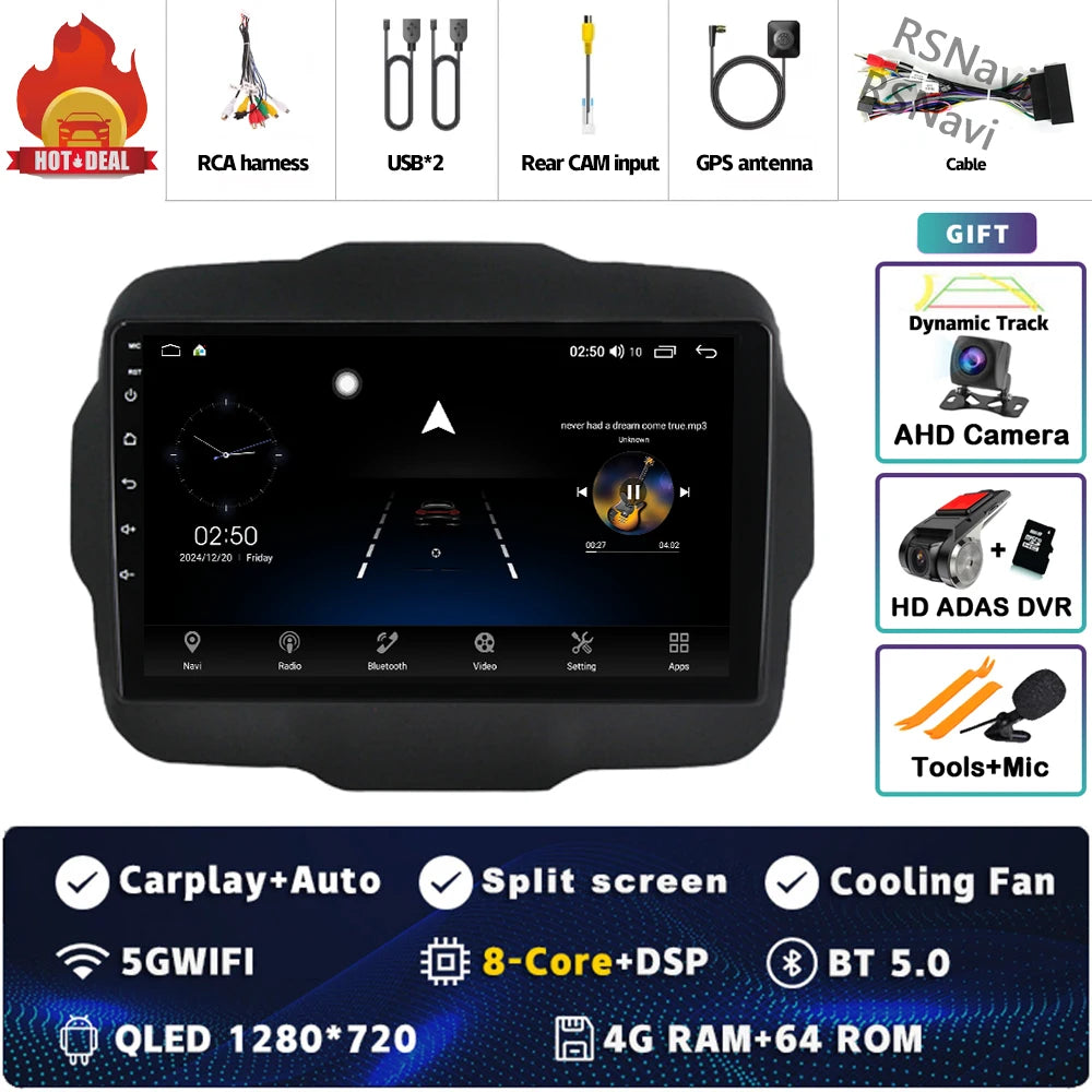 Android 16 For Jeep Renegade 2016 - 2020 2K QLED Android Car Radio Multimedia Video Player GPS AI Voice CarPlay 4G Stereo
