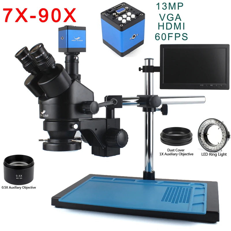 Trinocular Stereo Microscope — 3.5X–90X, 48MP 4K HDMI Camera