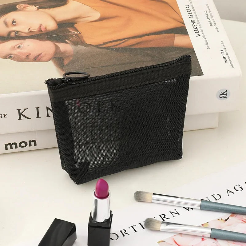 12-1PCS Clear Mesh Storage Bag Small Large Black Cosmetic Bag Portable Travel Toiletry Container Pouches Bags Bathroom Organizer